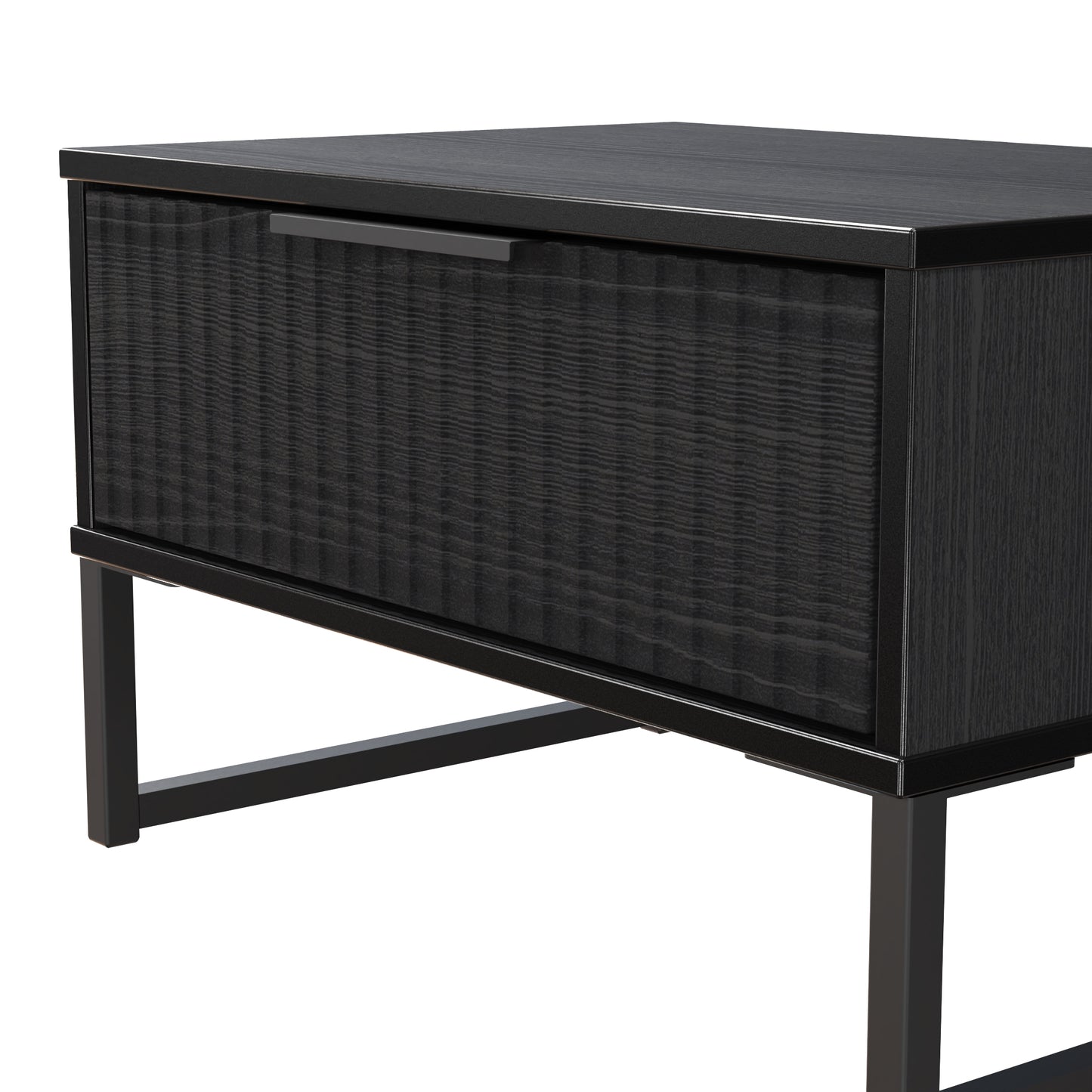 Fluted Side Table Black 1 Drawer 58cm