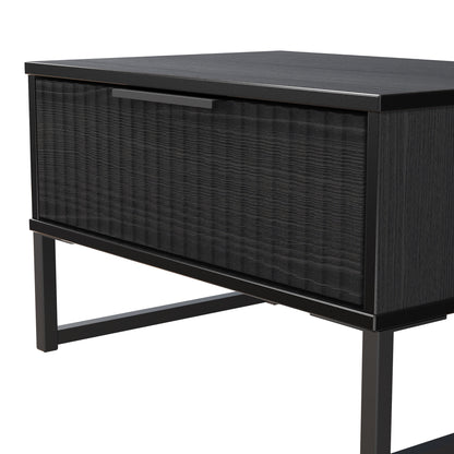 Fluted Side Table Black 1 Drawer 58cm