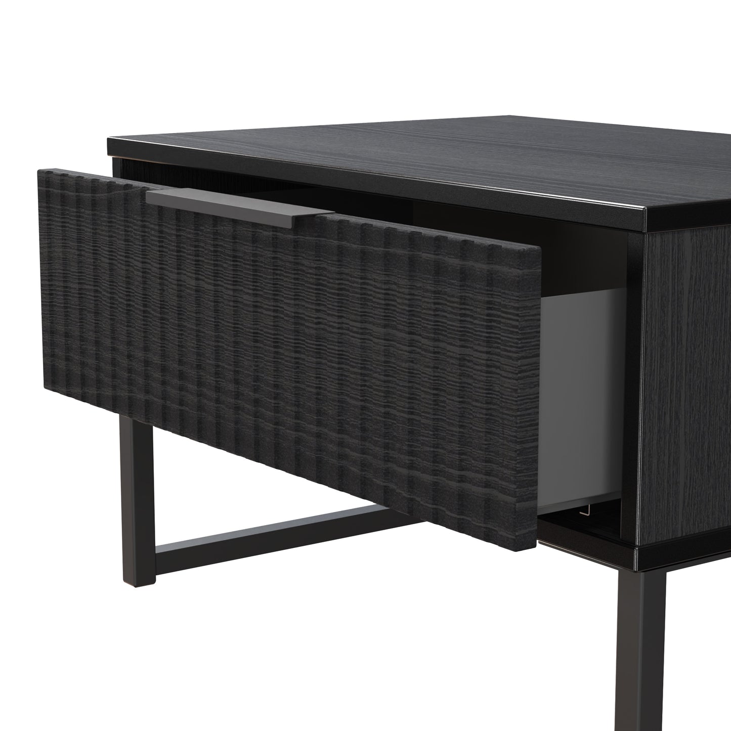 Fluted Side Table Black 1 Drawer 58cm