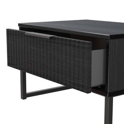 Fluted Side Table Black 1 Drawer 58cm