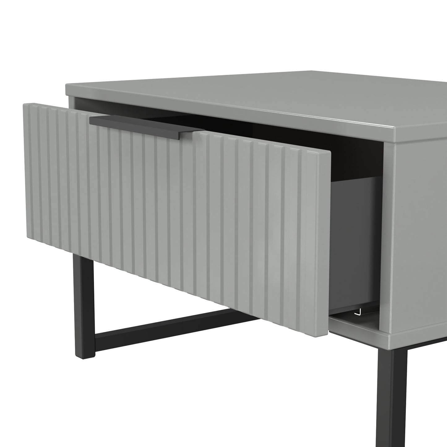 Fluted Side Table Grey 1 Drawer 58cm