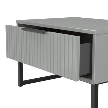 Fluted Side Table Grey 1 Drawer 58cm