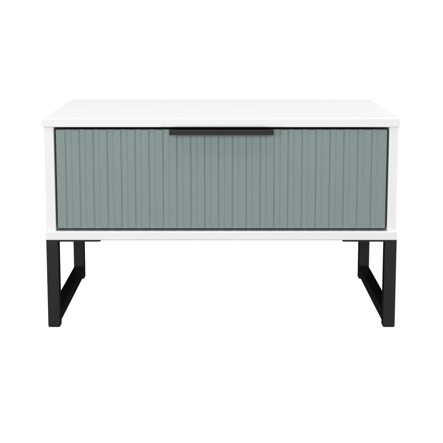 Fluted Side Table Teal & White 1 Drawer 58cm