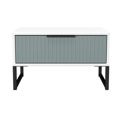 Fluted Side Table Teal & White 1 Drawer 58cm