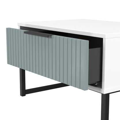 Fluted Side Table Teal & White 1 Drawer 58cm