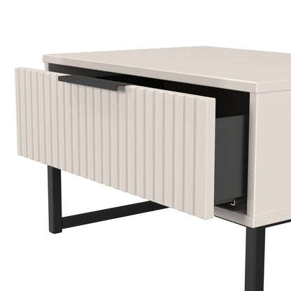 Fluted Side Table Off-White 1 Drawer 58cm