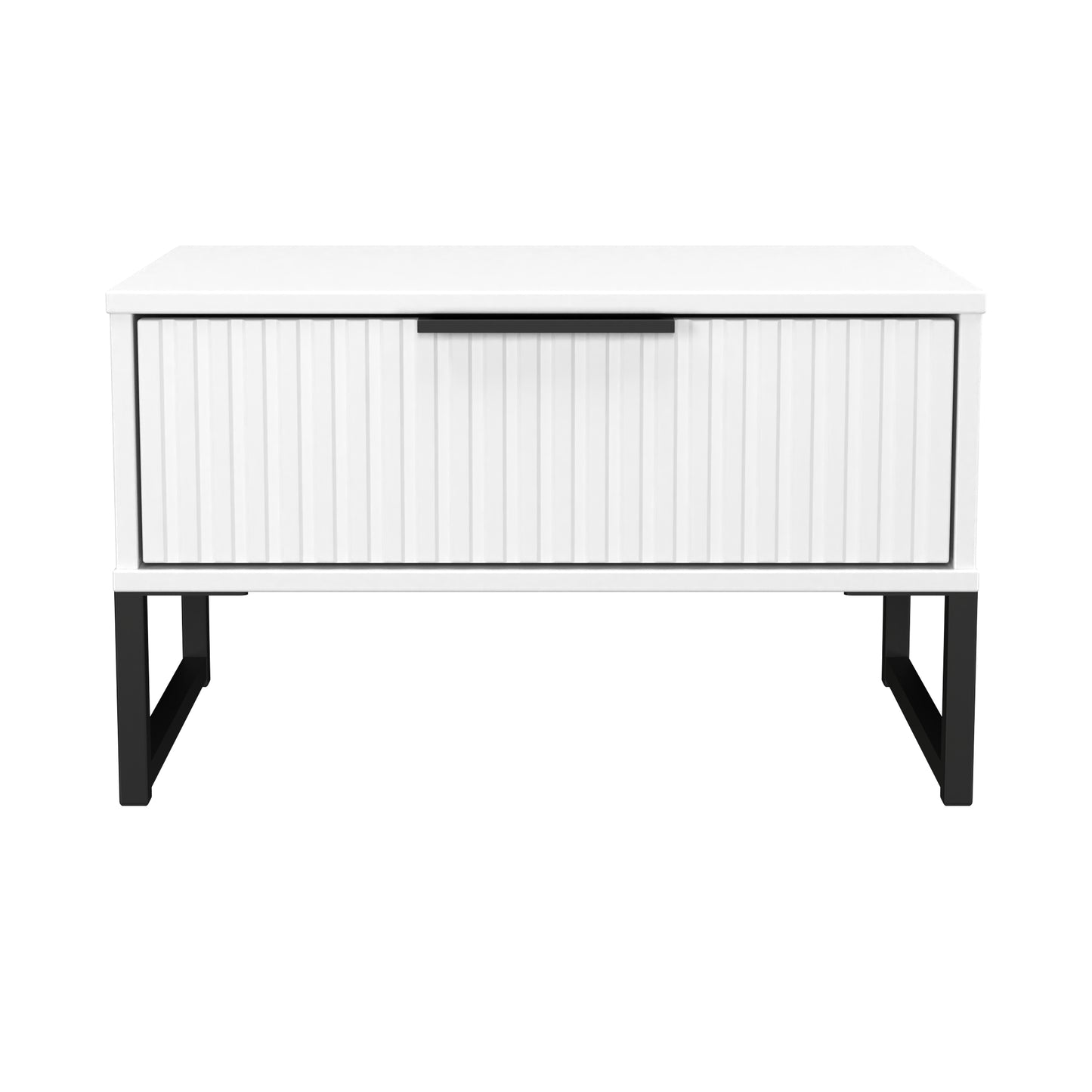 Fluted Side Table White 1 Drawer 58cm