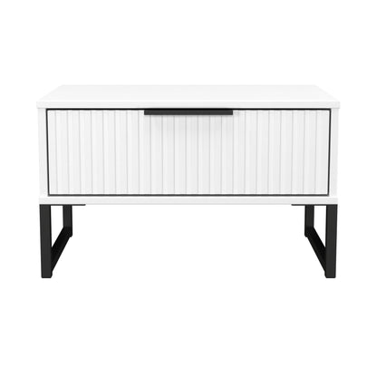 Fluted Side Table White 1 Drawer 58cm