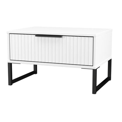 Fluted Side Table White 1 Drawer 58cm