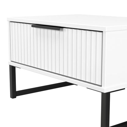 Fluted Side Table White 1 Drawer 58cm