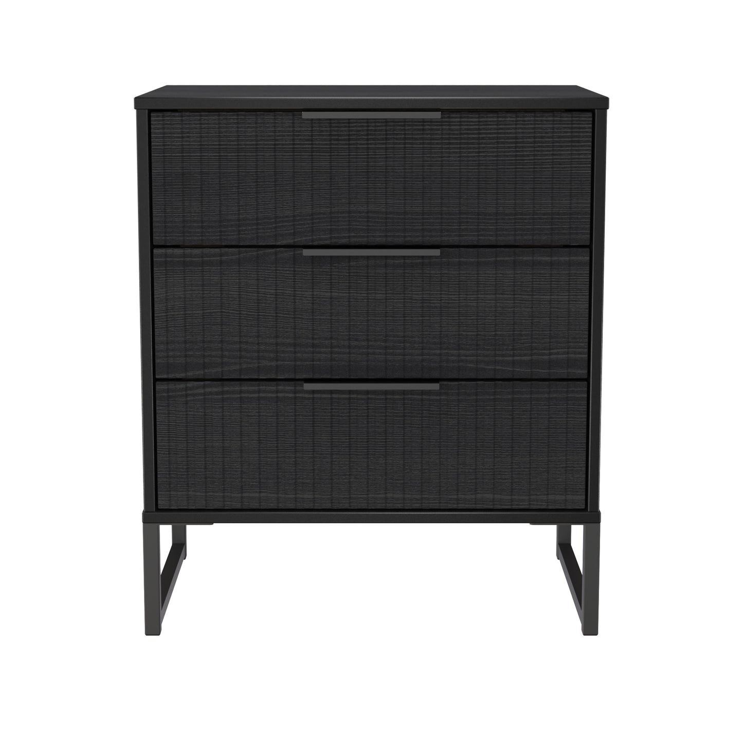 Fluted Chest of Drawers Black 3 Drawers 76cm