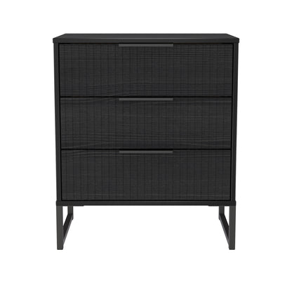 Fluted Chest of Drawers Black 3 Drawers 76cm