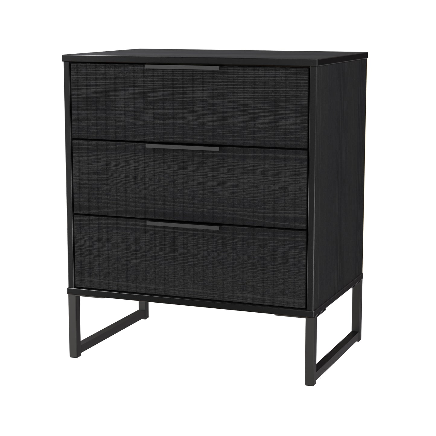 Fluted Chest of Drawers Black 3 Drawers 76cm