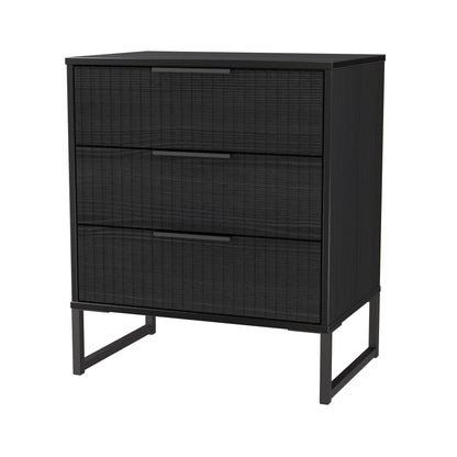 Fluted Chest of Drawers Black 3 Drawers 76cm