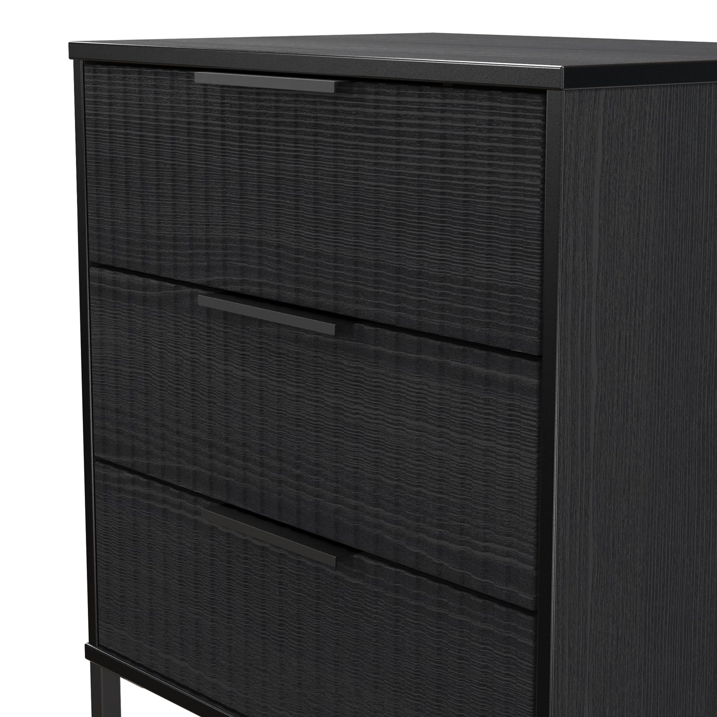 Fluted Chest of Drawers Black 3 Drawers 76cm