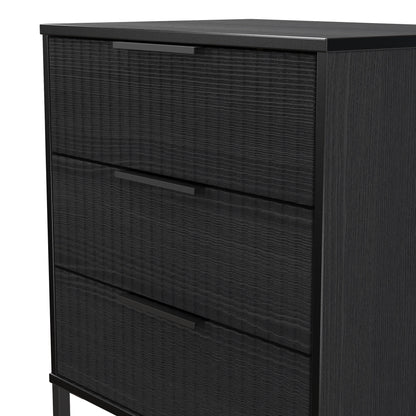 Fluted Chest of Drawers Black 3 Drawers 76cm