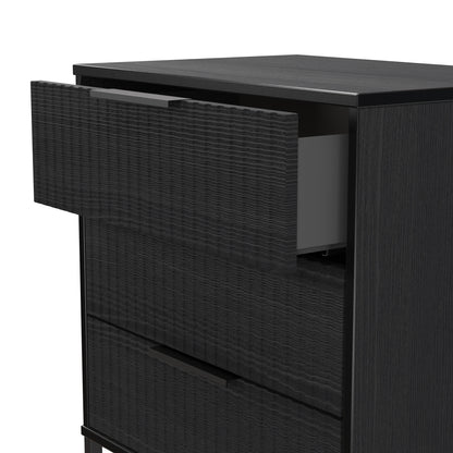 Fluted Chest of Drawers Black 3 Drawers 76cm