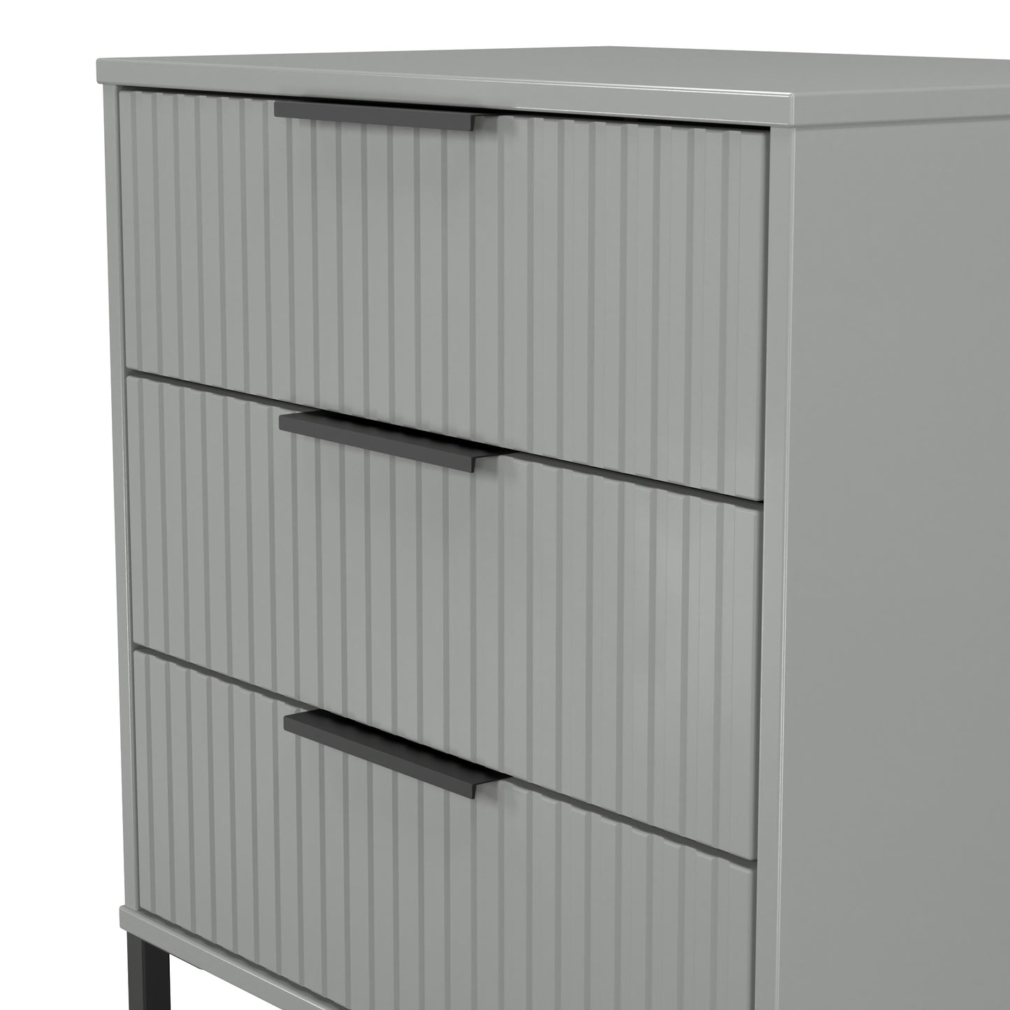 Fluted Chest of Drawers Grey 3 Drawers 76cm