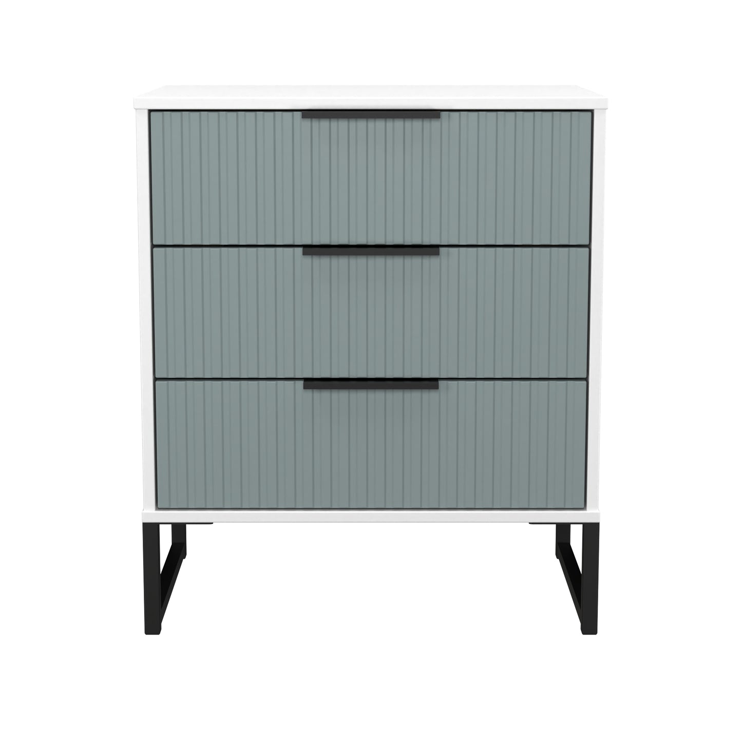 Fluted Chest of Drawers Teal & White 3 Drawers 76cm