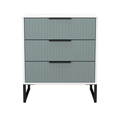 Fluted Chest of Drawers Teal & White 3 Drawers 76cm