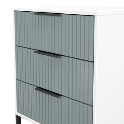 Fluted Chest of Drawers Teal & White 3 Drawers 76cm