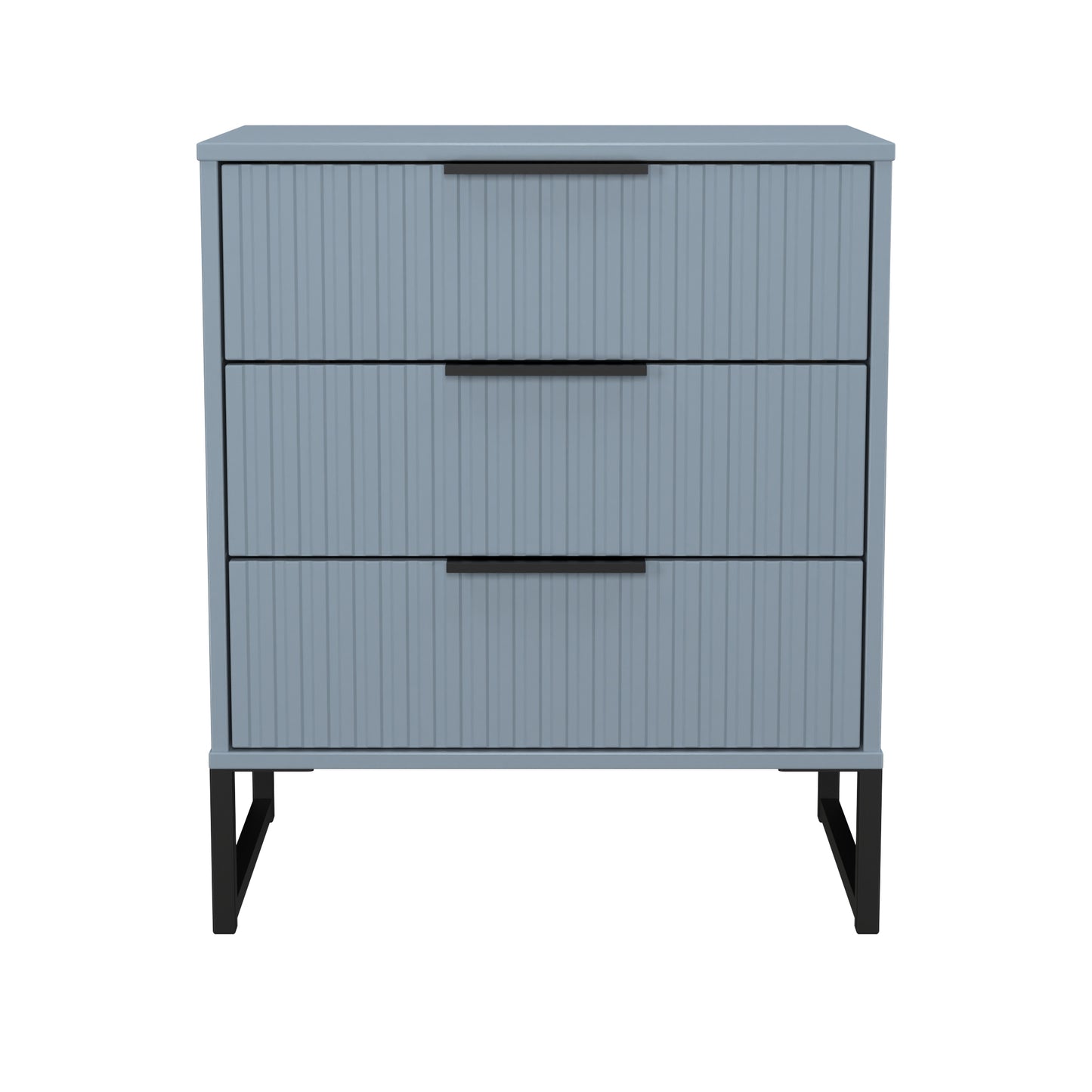 Fluted Chest of Drawers Light Blue 3 Drawers 76cm