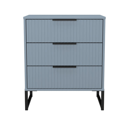 Fluted Chest of Drawers Light Blue 3 Drawers 76cm