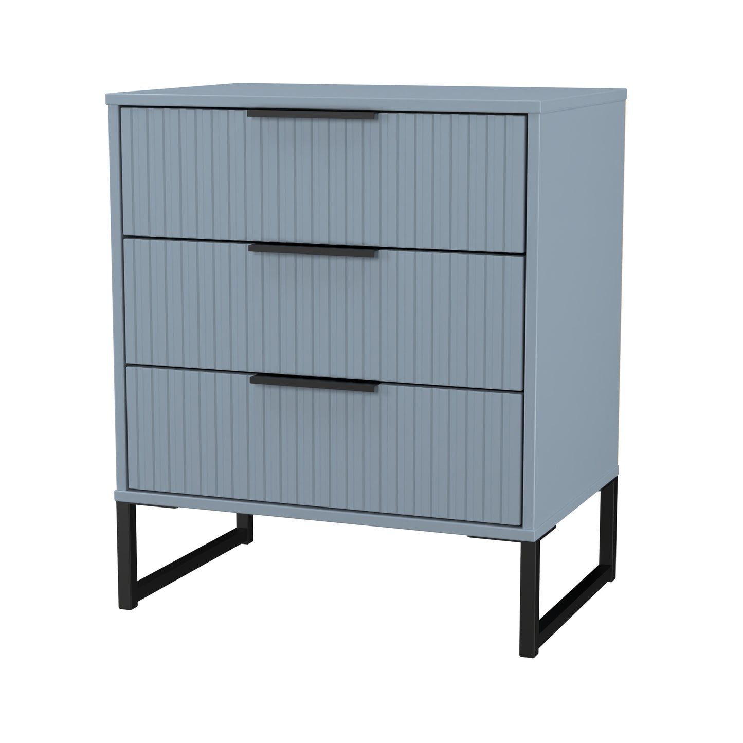 Fluted Chest of Drawers Light Blue 3 Drawers 76cm