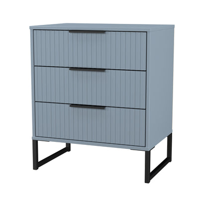 Fluted Chest of Drawers Light Blue 3 Drawers 76cm