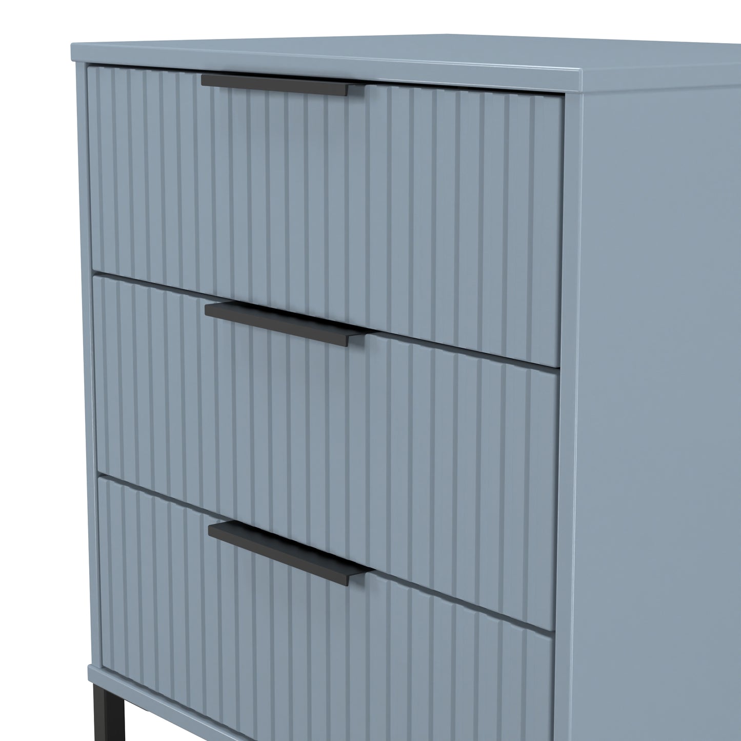 Fluted Chest of Drawers Light Blue 3 Drawers 76cm