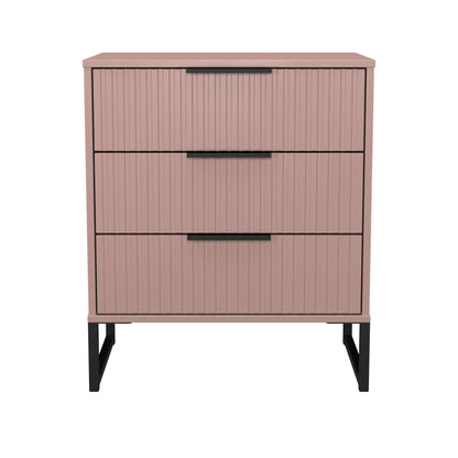 Fluted Chest of Drawers Pink 3 Drawers 76cm