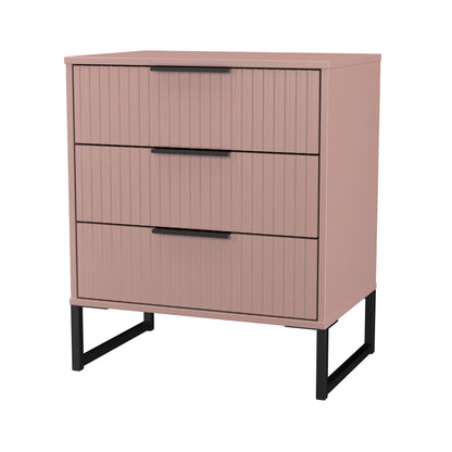 Fluted Chest of Drawers Pink 3 Drawers 76cm