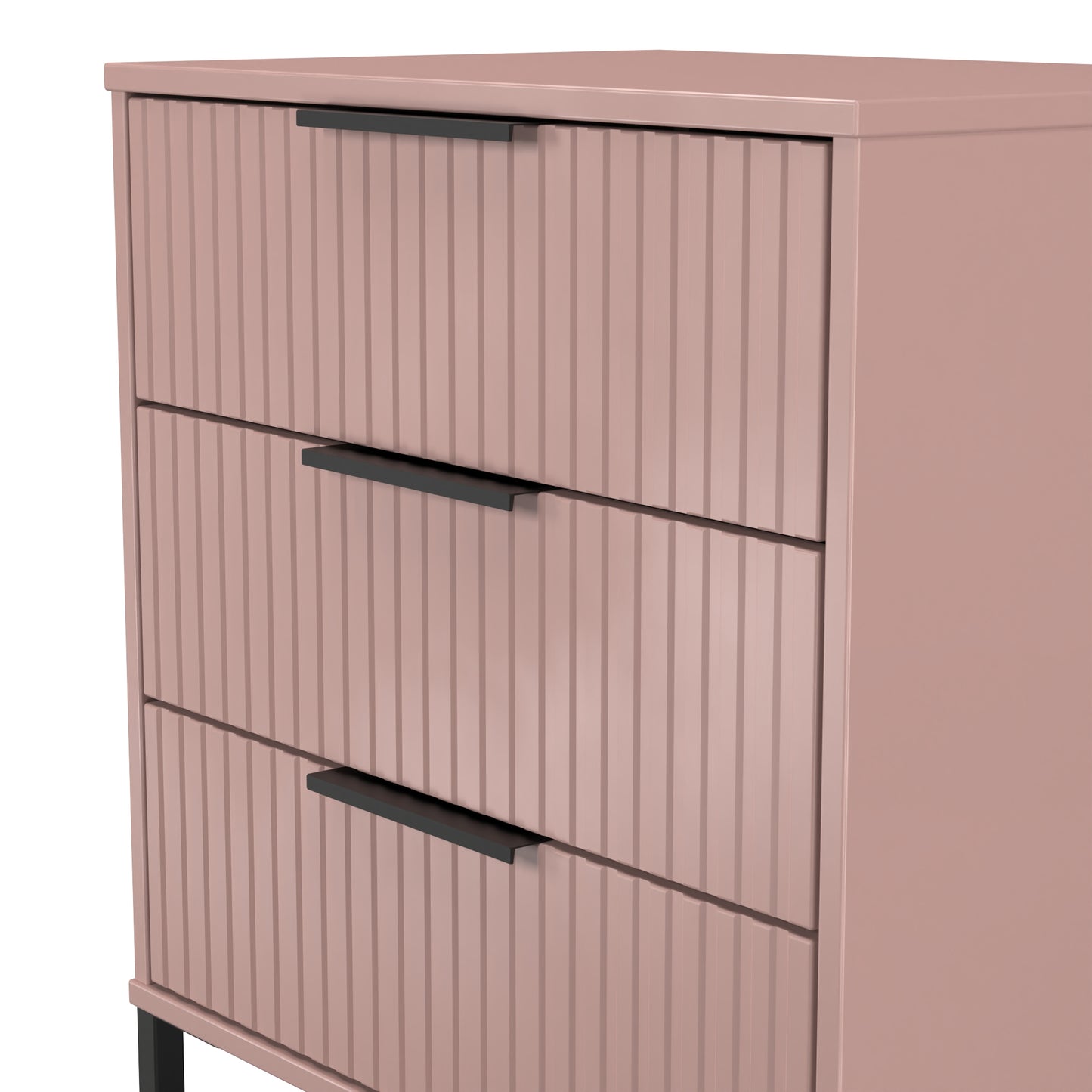 Fluted Chest of Drawers Pink 3 Drawers 76cm