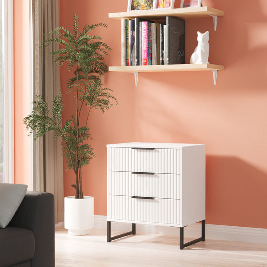 Fluted Chest of Drawers White 3 Drawers 76cm