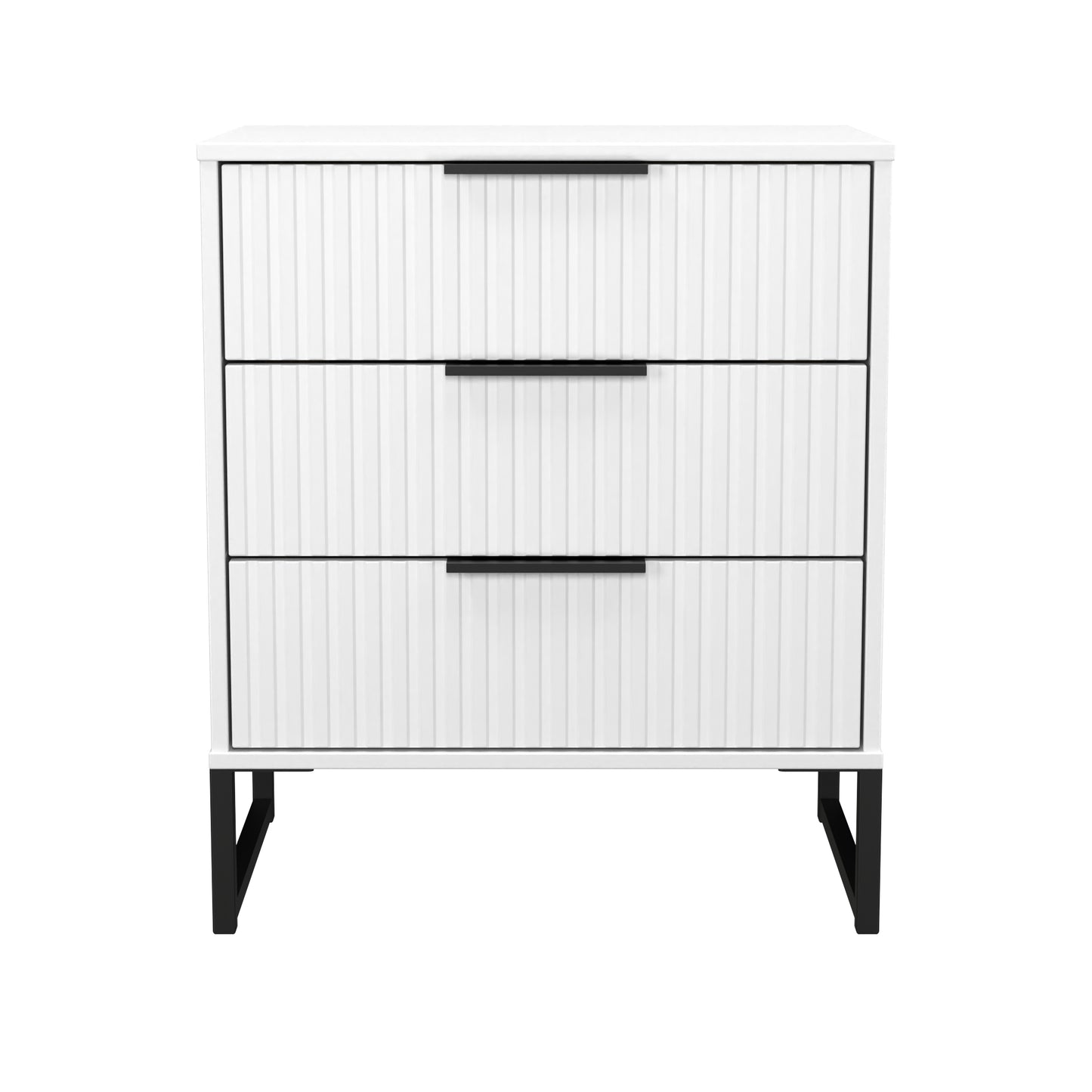 Fluted Chest of Drawers White 3 Drawers 76cm