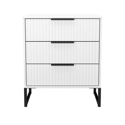 Fluted Chest of Drawers White 3 Drawers 76cm