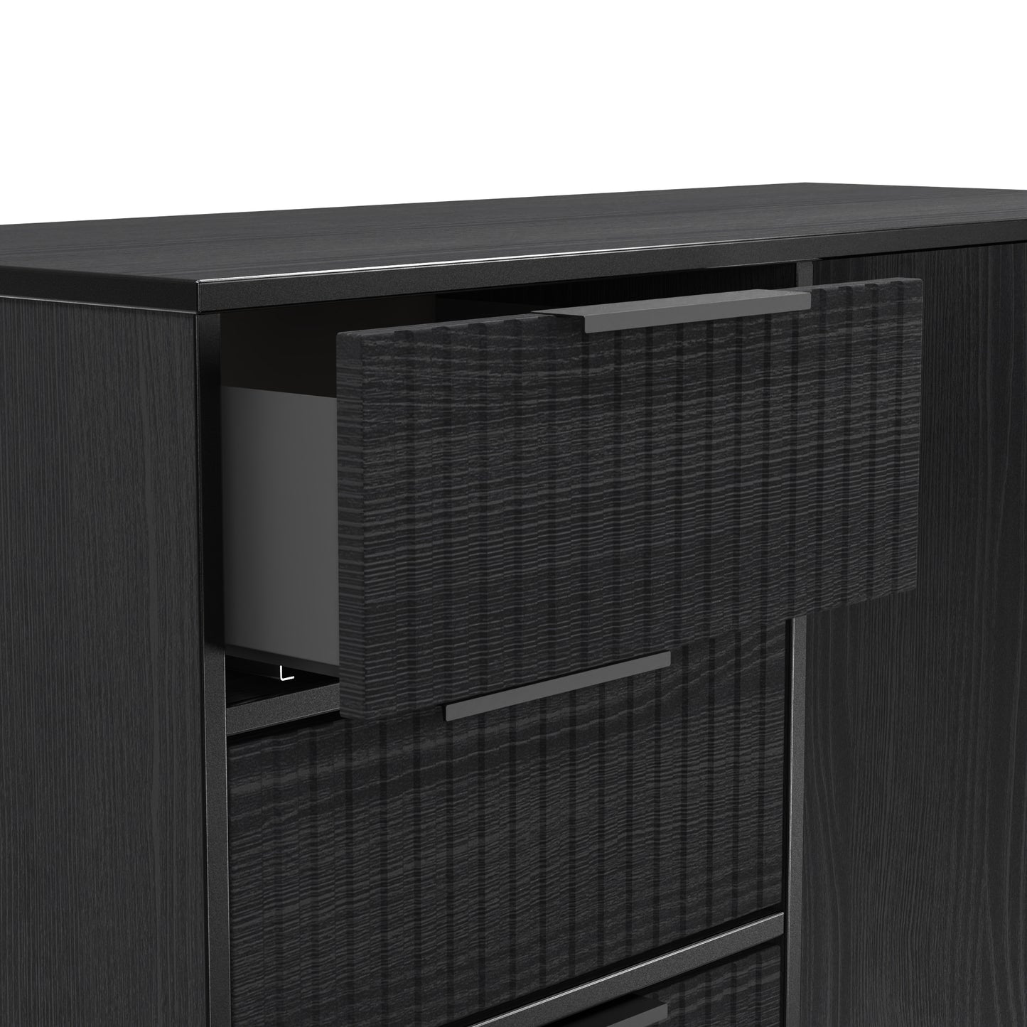 Fluted Desk Black 4 Drawers 97cm