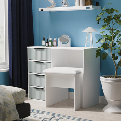 Fluted Desk Teal & White 4 Drawers 97cm