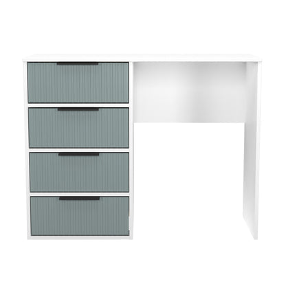 Fluted Desk Teal & White 4 Drawers 97cm