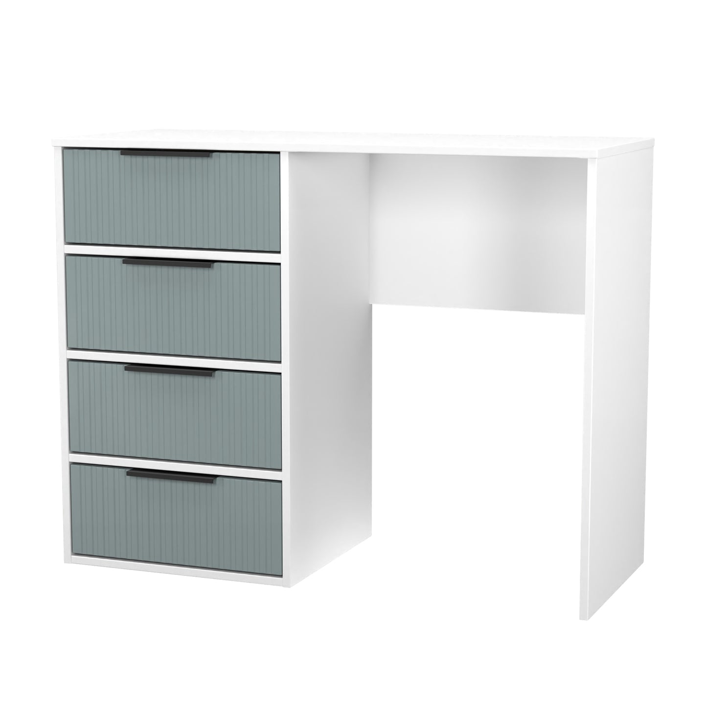Fluted Desk Teal & White 4 Drawers 97cm