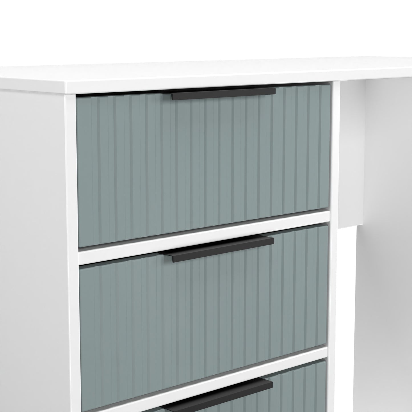 Fluted Desk Teal & White 4 Drawers 97cm