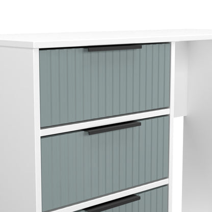 Fluted Desk Teal & White 4 Drawers 97cm