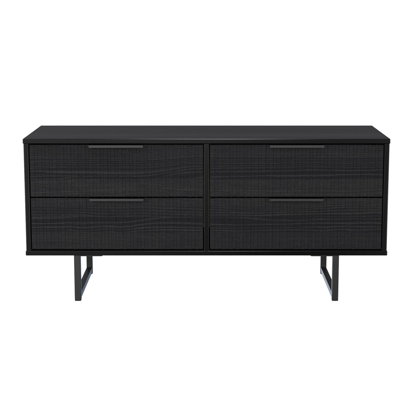 Fluted Large Chest of Drawers Black 4 Drawers 115cm