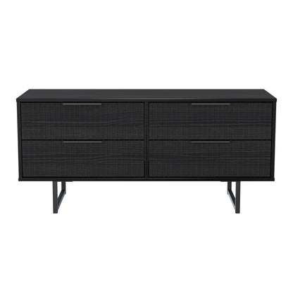 Fluted Large Chest of Drawers Black 4 Drawers 115cm
