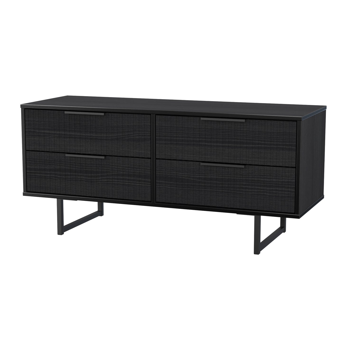 Fluted Large Chest of Drawers Black 4 Drawers 115cm
