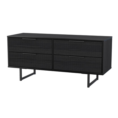 Fluted Large Chest of Drawers Black 4 Drawers 115cm