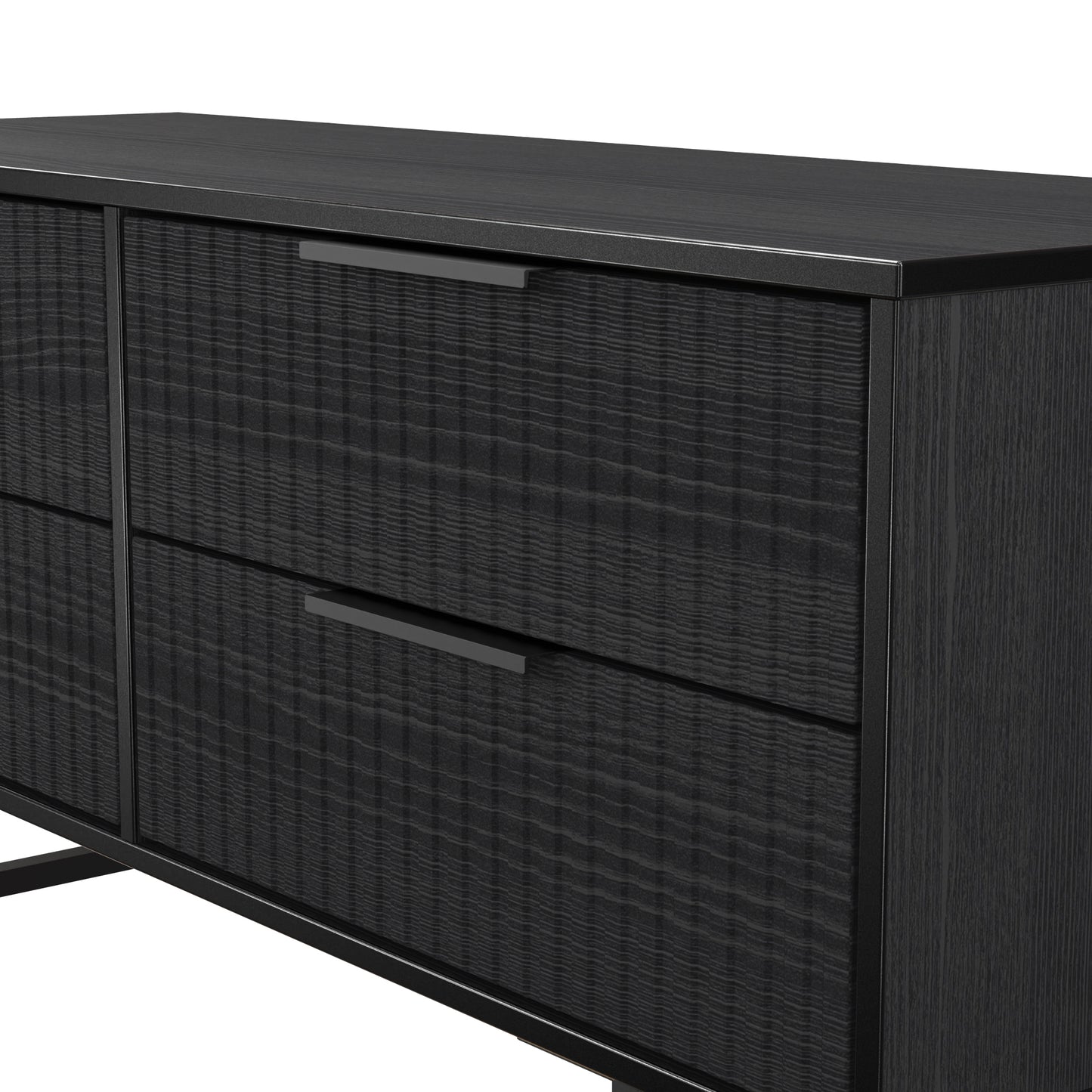 Fluted Large Chest of Drawers Black 4 Drawers 115cm