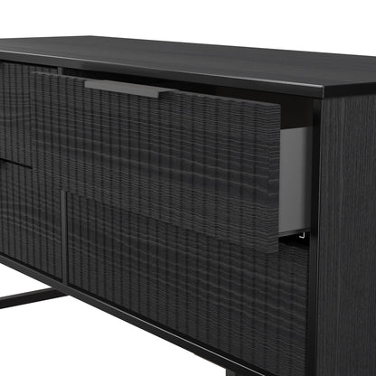 Fluted Large Chest of Drawers Black 4 Drawers 115cm