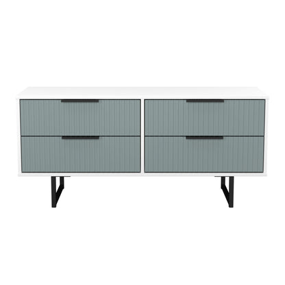 Fluted Large Chest of Drawers Teal & White 4 Drawers 115cm