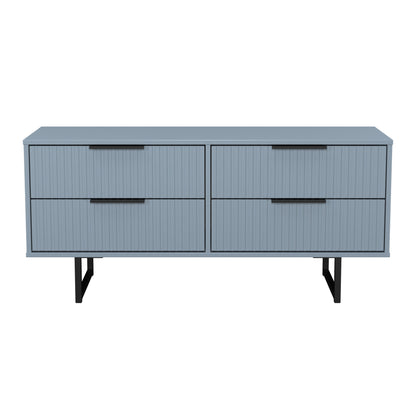 Fluted Large Chest of Drawers Light Blue 4 Drawers 115cm
